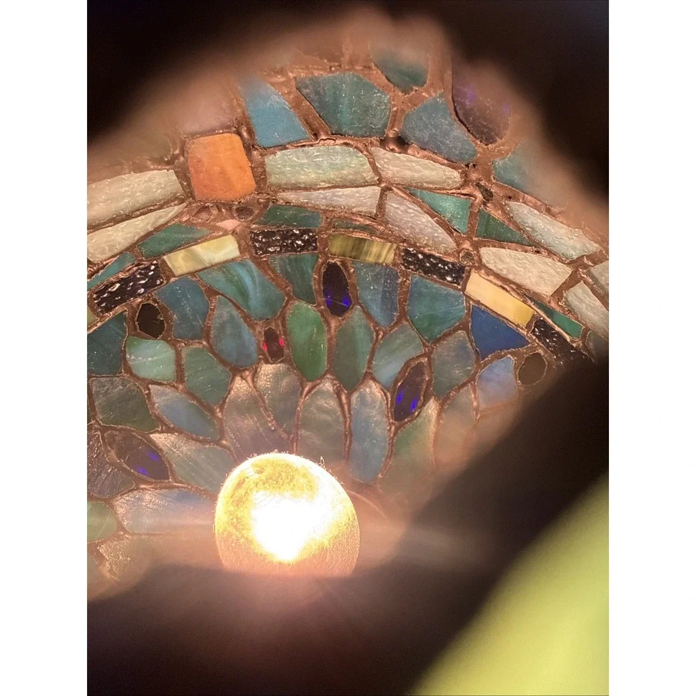 Dale Tiffany Dragonfly Motif Egg Shaped Stained Glass Accent Lamp